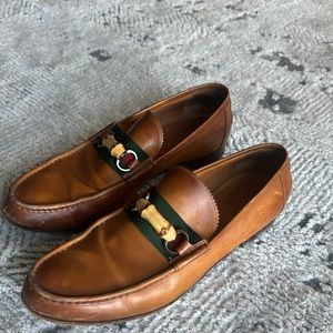 Gucci Brown Leather Bamboo Horsebit Slip On Loafers